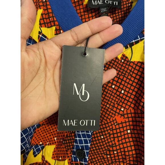 Mae Otti Shirt Womens 2XL Red Blue Yellow Button Up African Print Artsy NWT READ - Picture 5 of 11